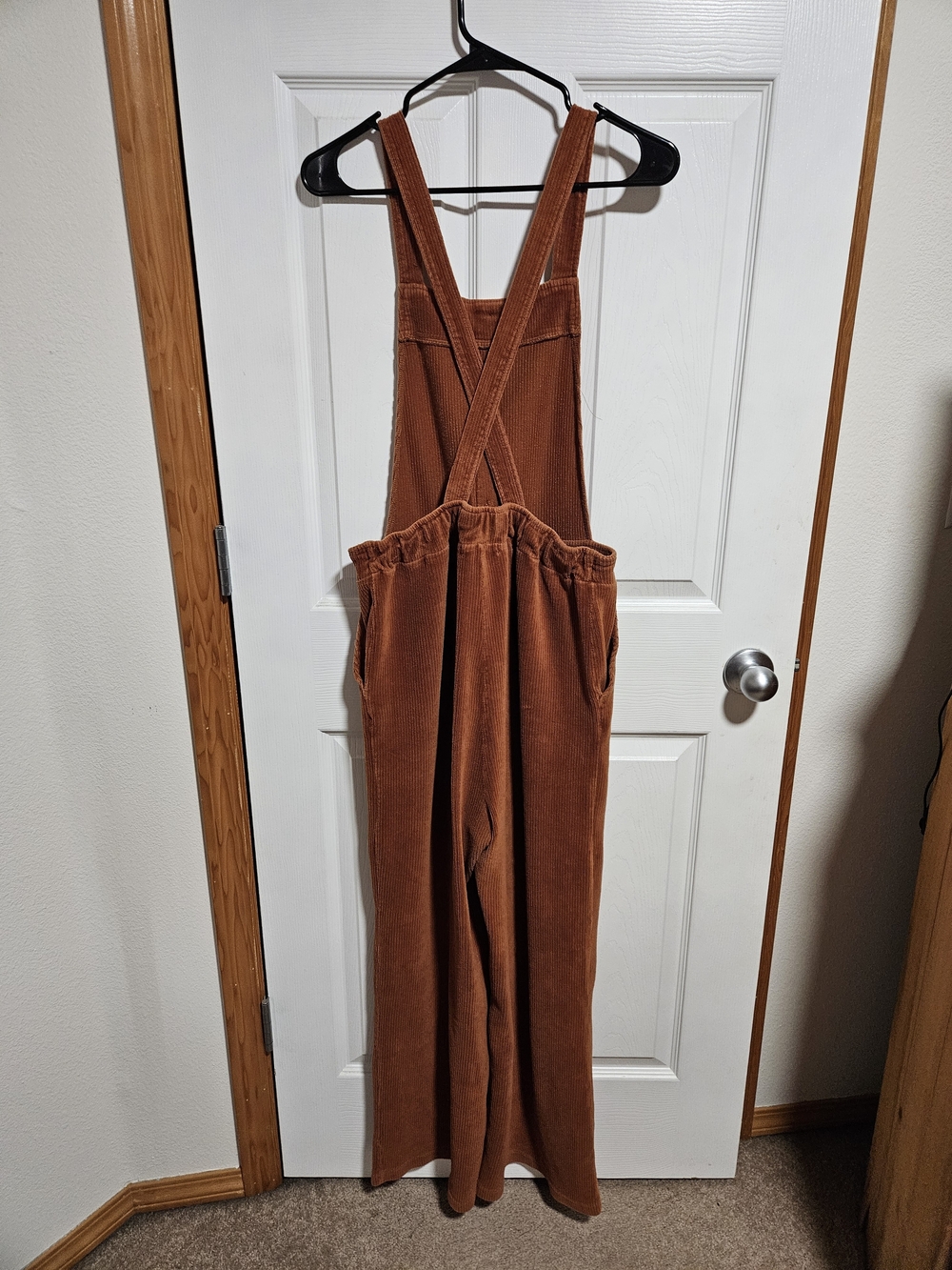 XL Rust Colored Corduroy Wide-Leg Overalls.